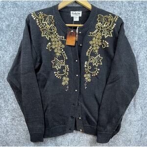 Vintage Exclusive Imports Sweater Women Medium Black Gold Cardigan Sequin Luxury